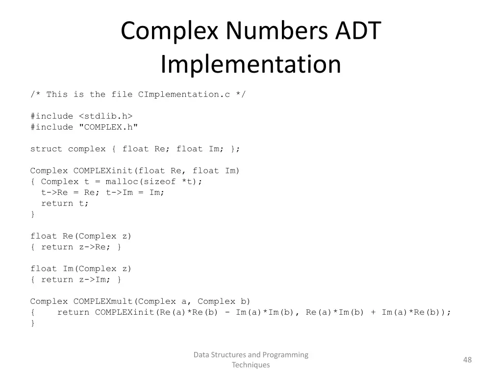 complex numbers adt implementation