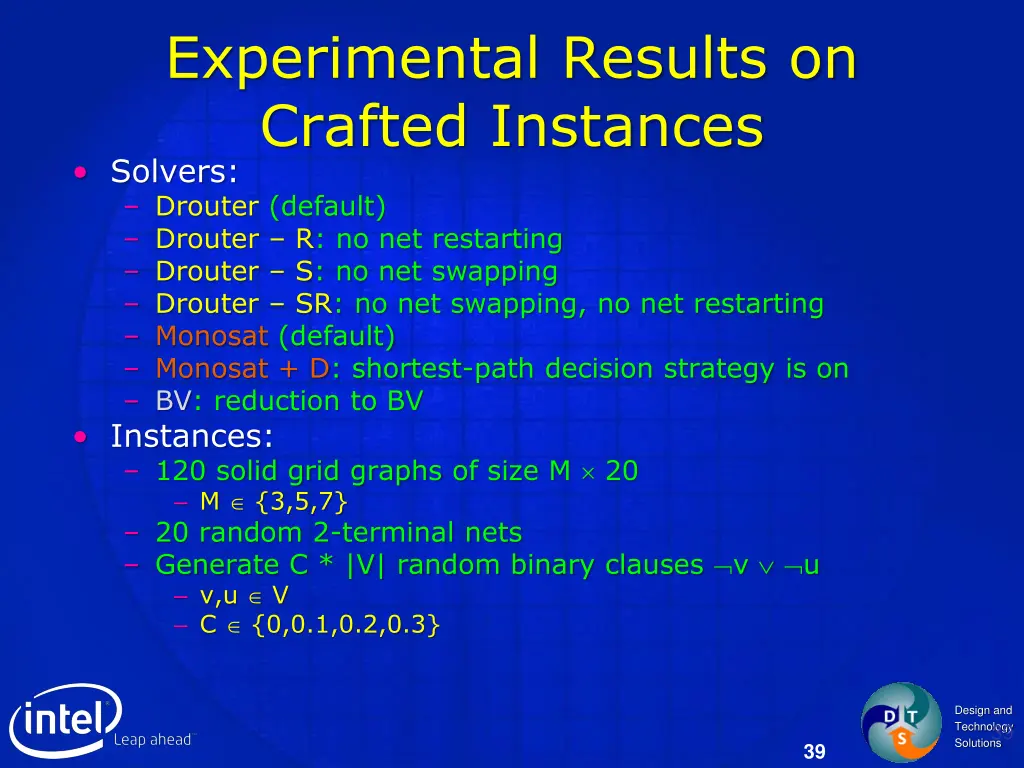 experimental results on crafted instances solvers