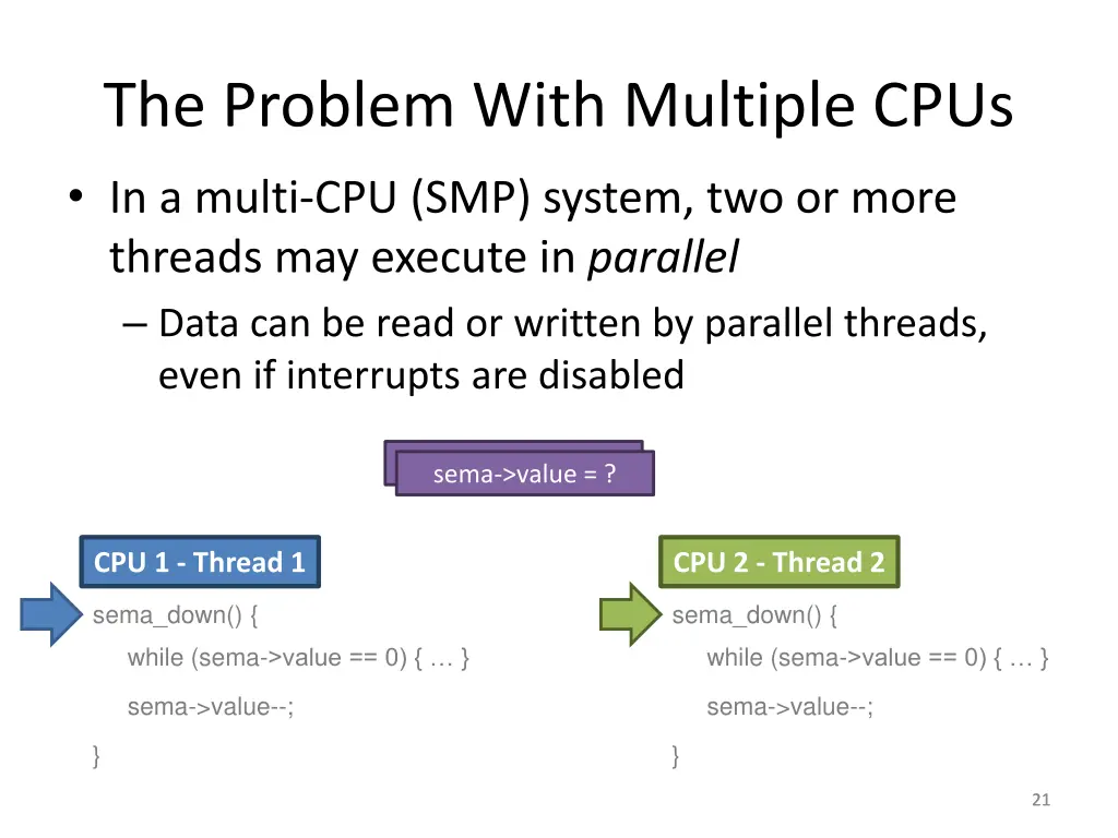 the problem with multiple cpus in a multi