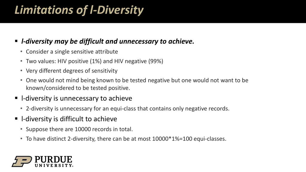 limitations of l diversity