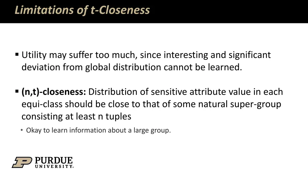 limitations of t closeness