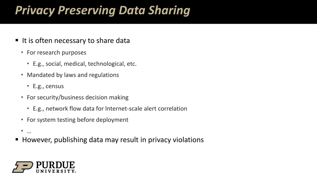 privacy preserving data sharing