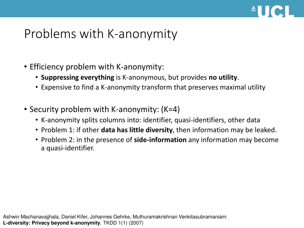 problems with k anonymity