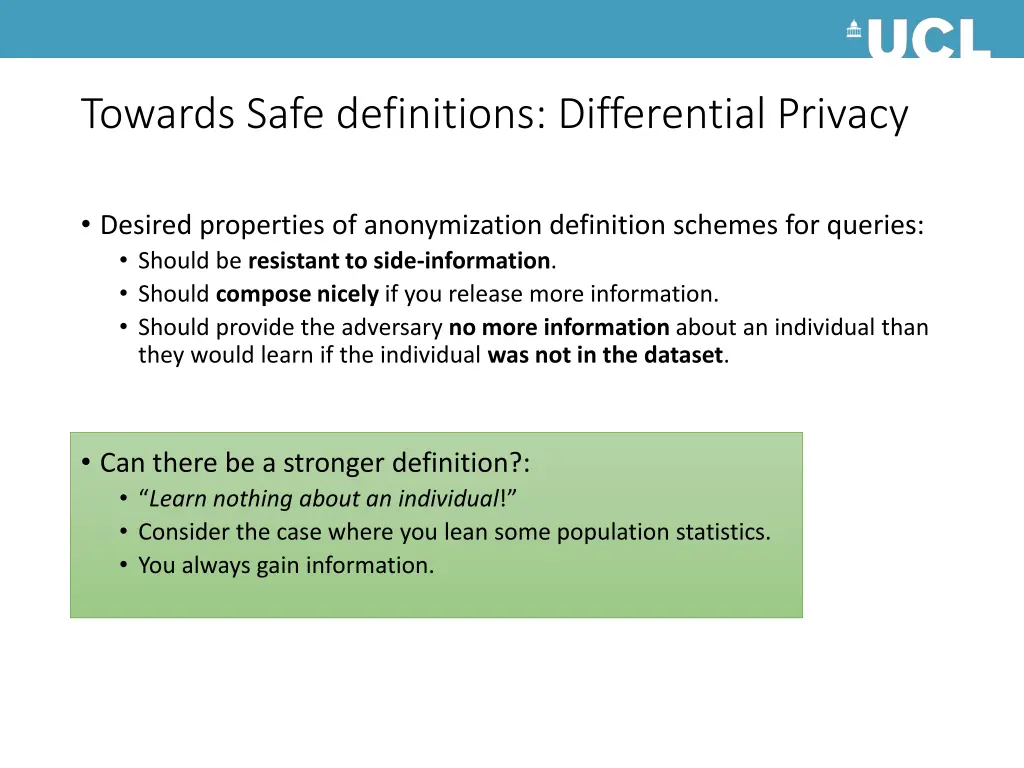 towards safe definitions differential privacy