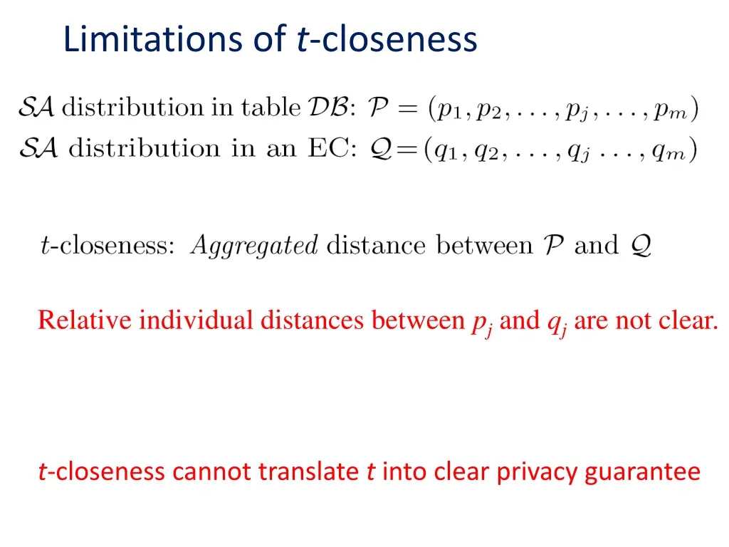 limitations of t closeness