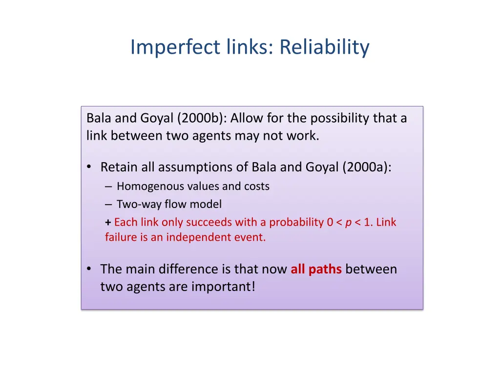 imperfect links reliability