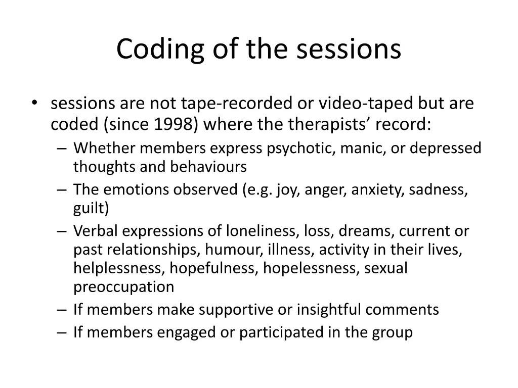 coding of the sessions