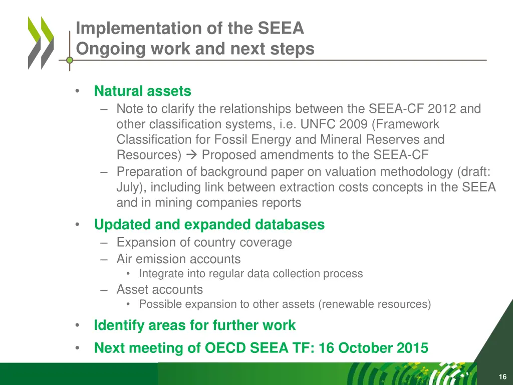 implementation of the seea ongoing work and next