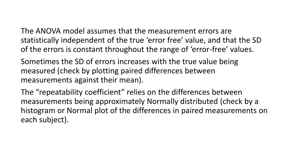 the anova model assumes that the measurement