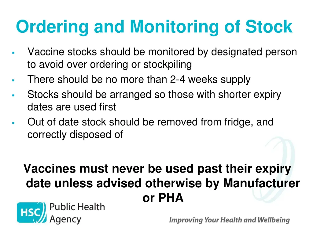 ordering and monitoring of stock