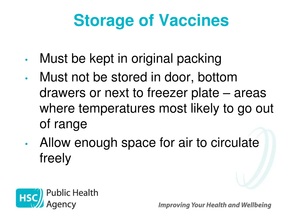 storage of vaccines