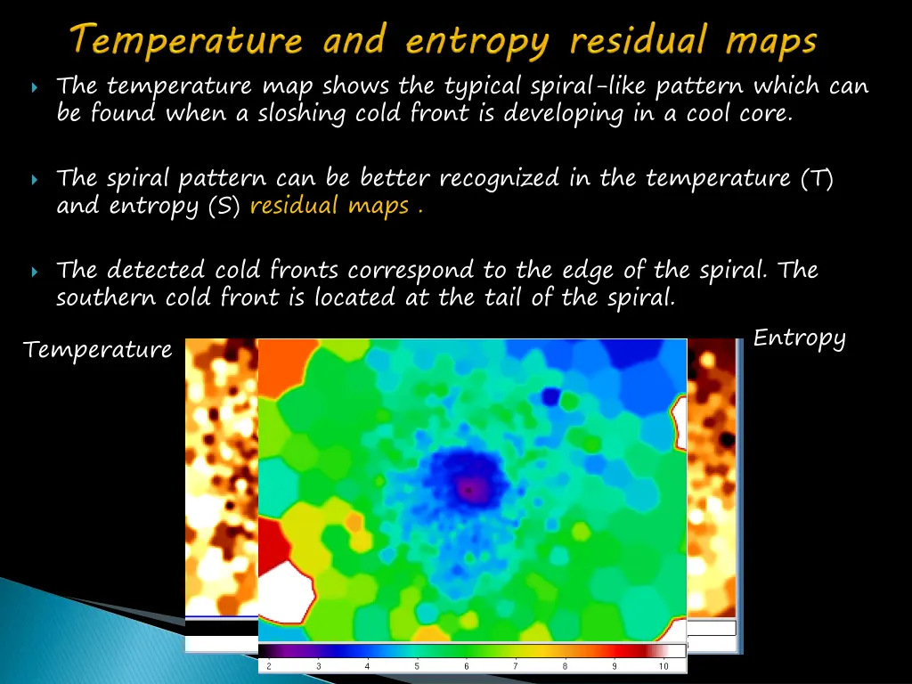 the temperature map shows the typical spiral like