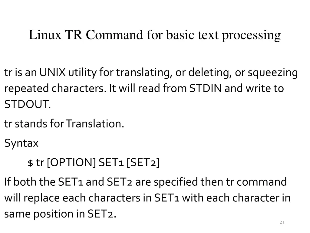 linux tr command for basic text processing