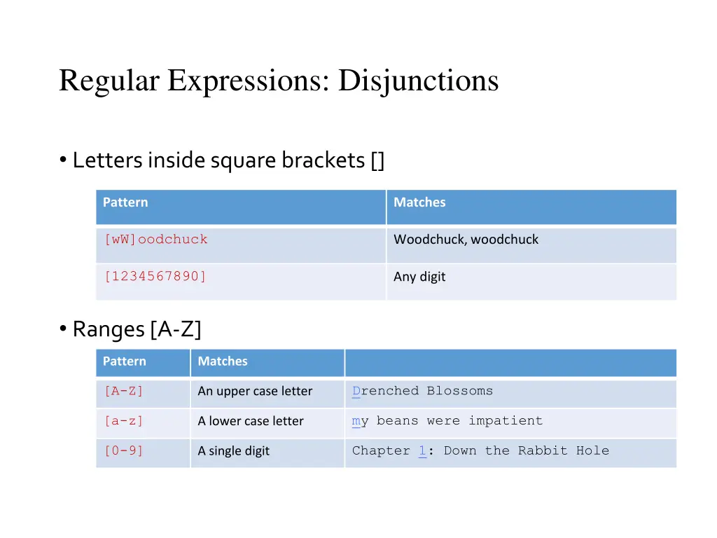 regular expressions disjunctions