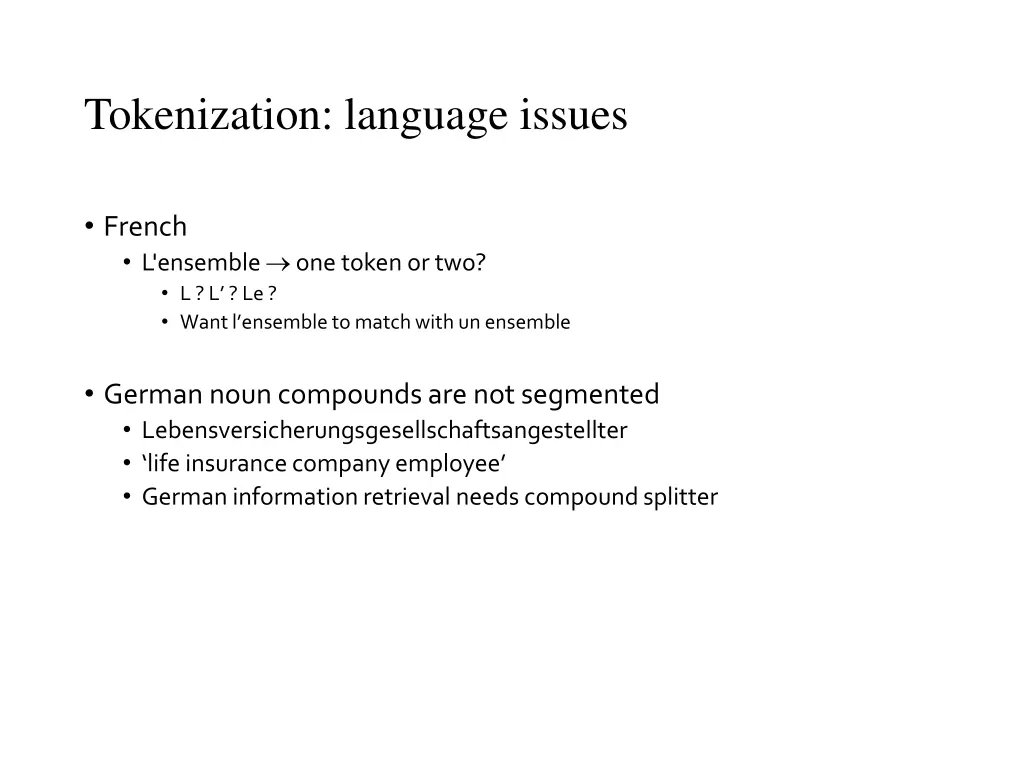 tokenization language issues