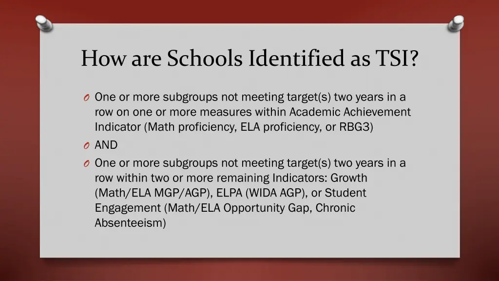 how are schools identified as tsi