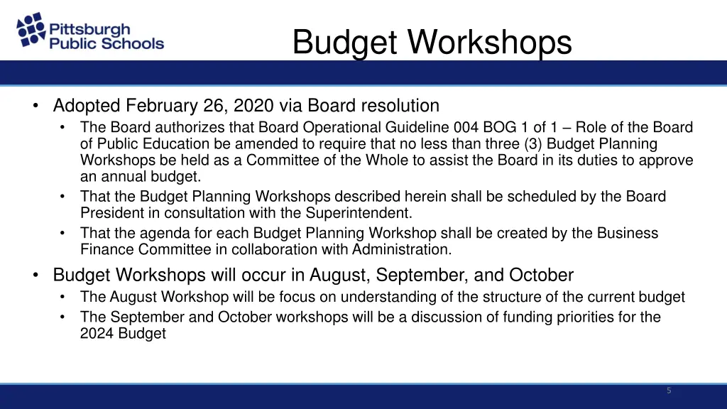 budget workshops