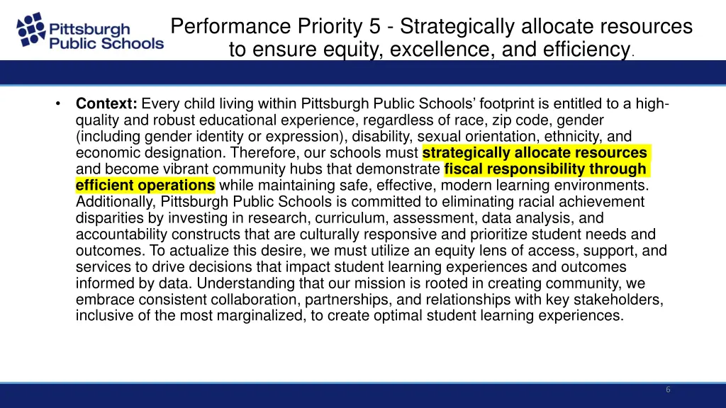 performance priority 5 strategically allocate