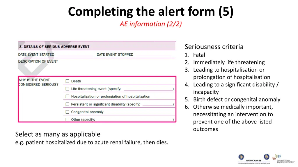 completing the alert form 5 ae information 2 2