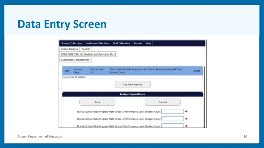 data entry screen