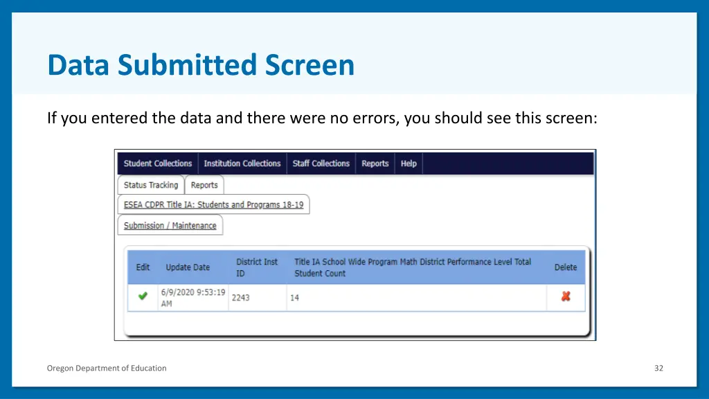 data submitted screen