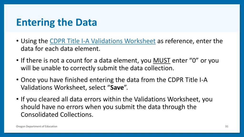 entering the data