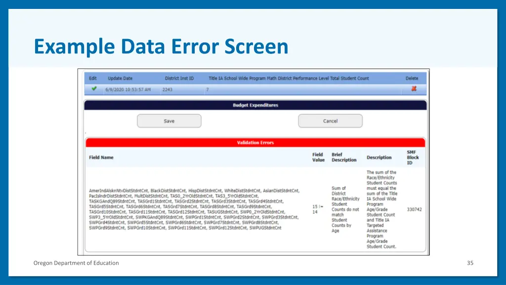 example data error screen