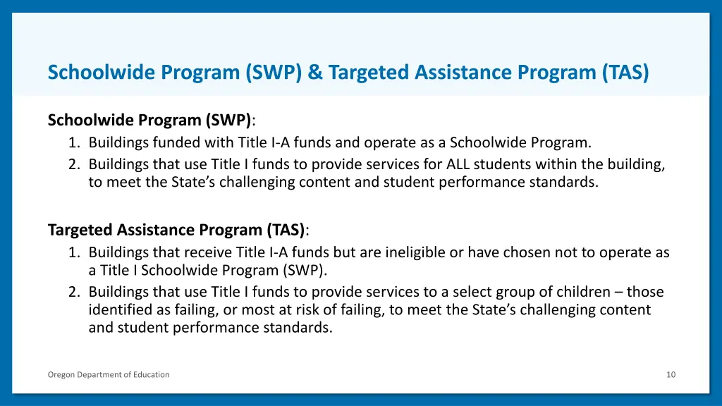 schoolwide program swp targeted assistance