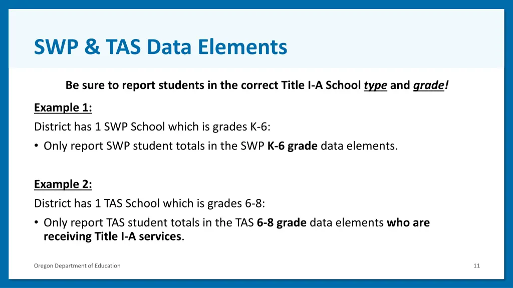 swp tas data elements