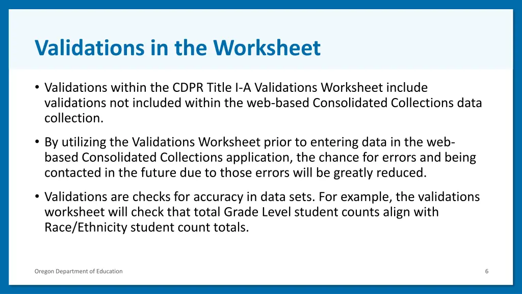 validations in the worksheet