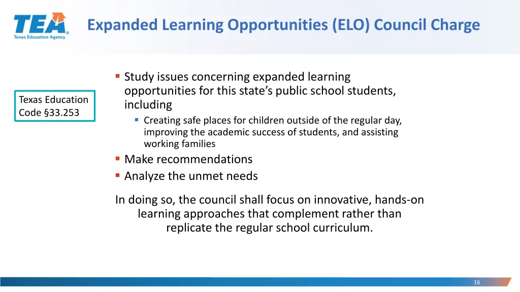 expanded learning opportunities elo council charge