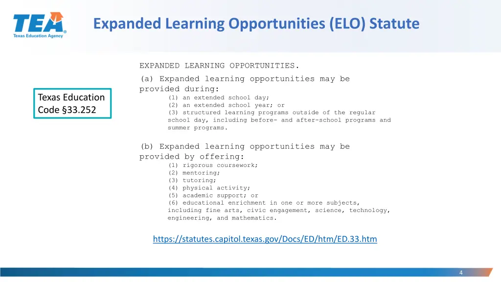 expanded learning opportunities elo statute