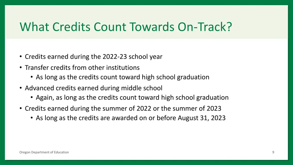 what credits count towards on track