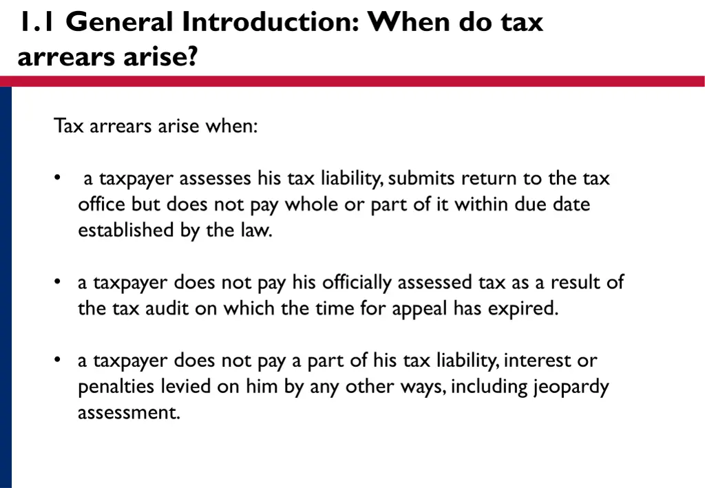 1 1 general introduction when do tax arrears arise