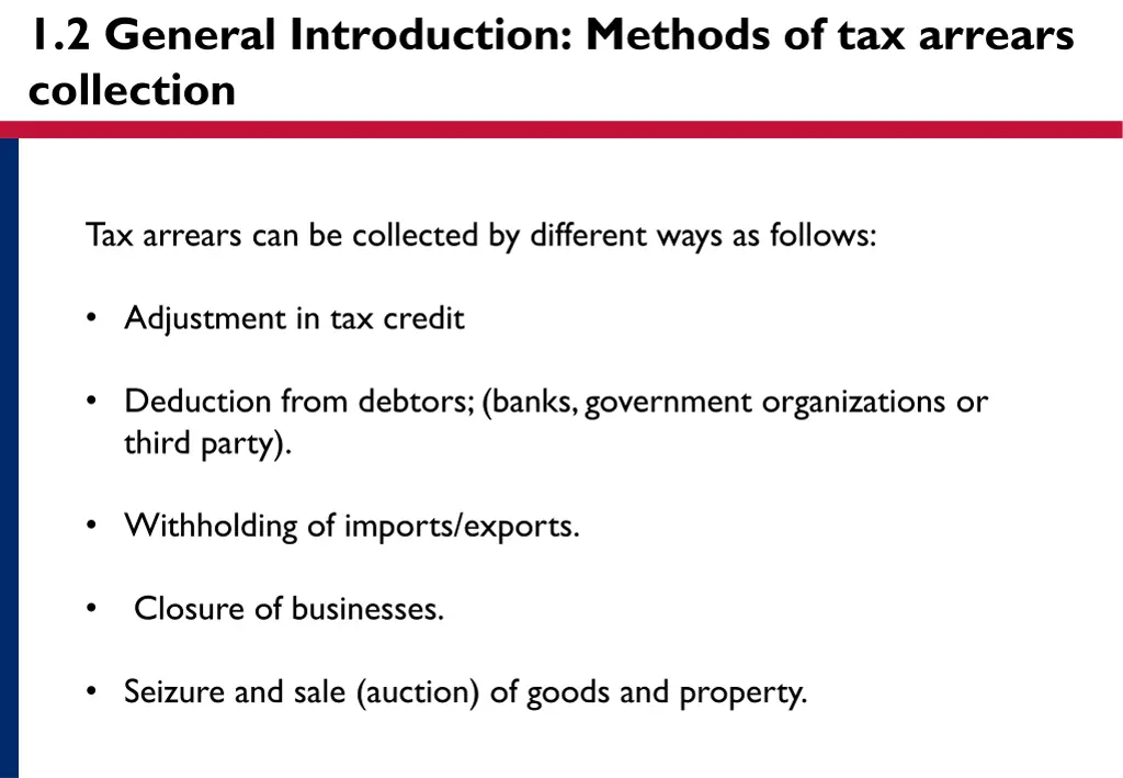 1 2 general introduction methods of tax arrears