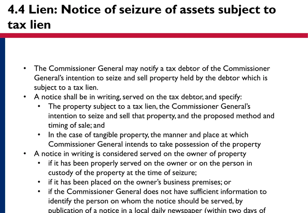 4 4 lien notice of seizure of assets subject