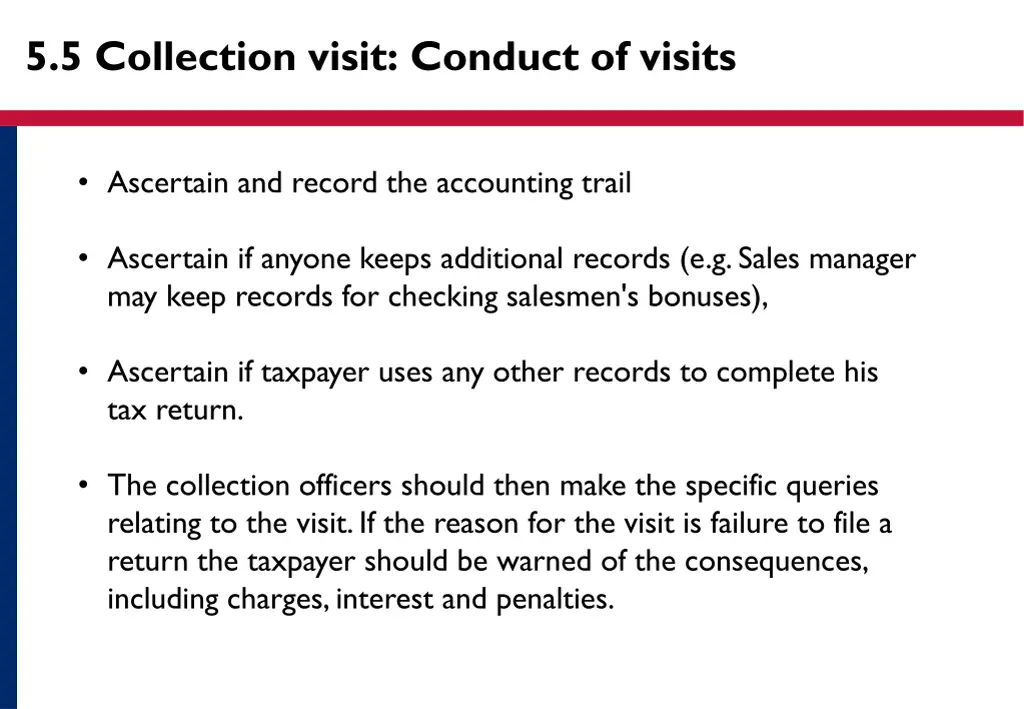 5 5 collection visit conduct of visits 1