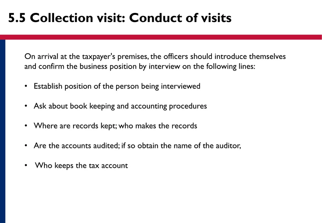 5 5 collection visit conduct of visits