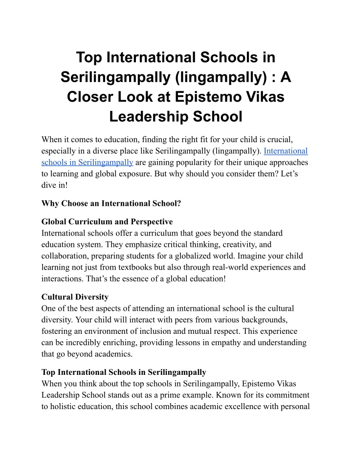 top international schools in serilingampally