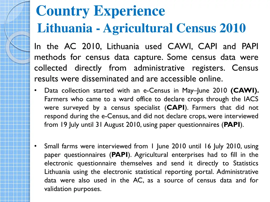 country experience lithuania agricultural census