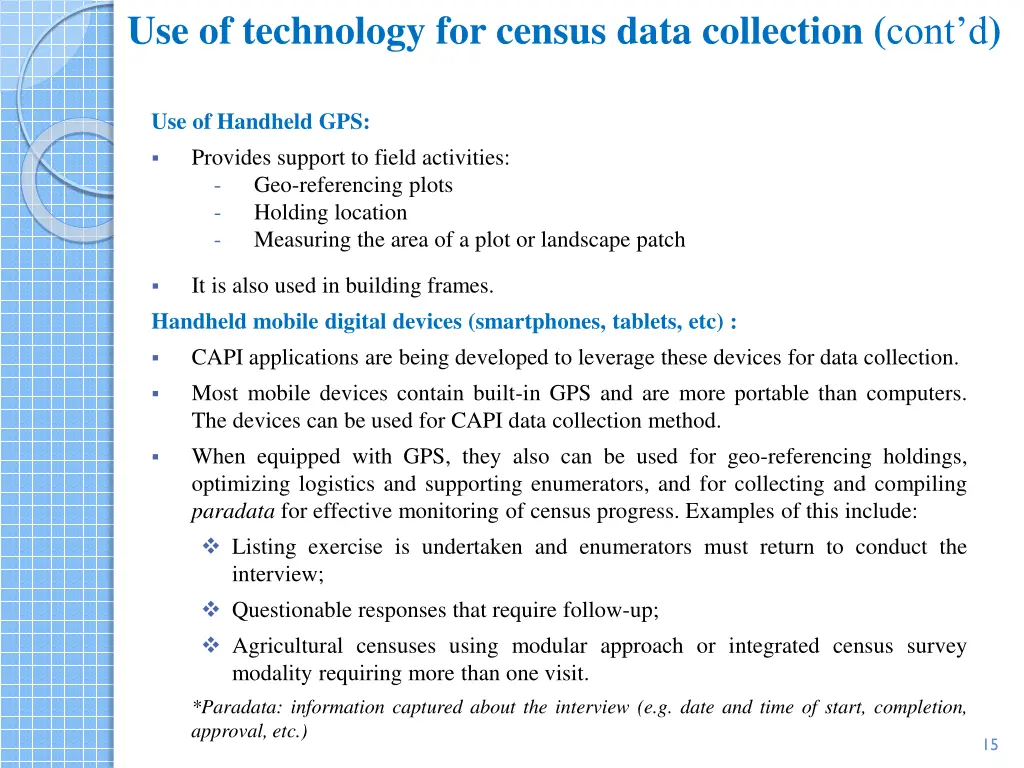 use of technology for census data collection cont