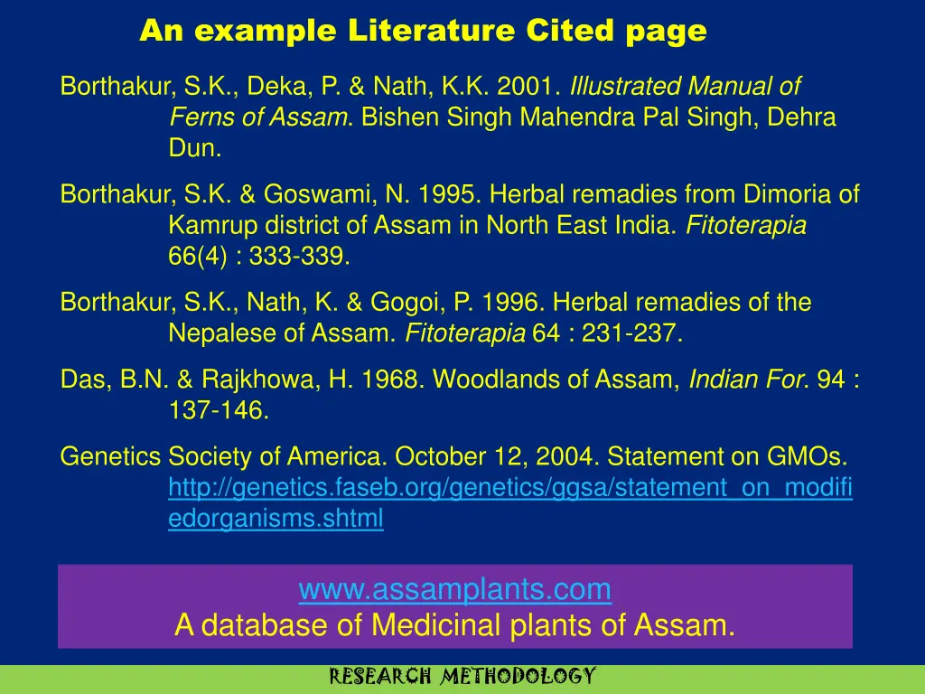 an example literature cited page