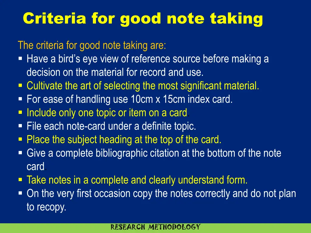 criteria for good note taking