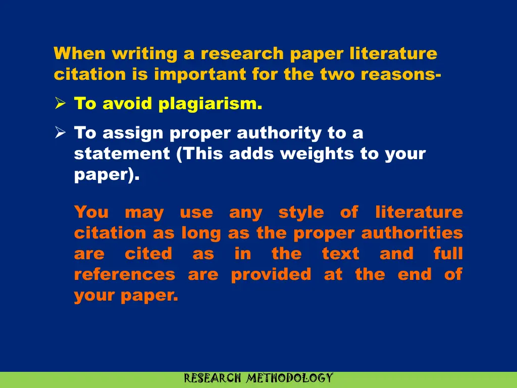 when writing a research paper literature citation