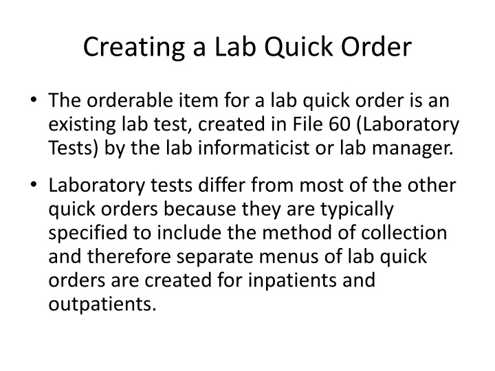 creating a lab quick order