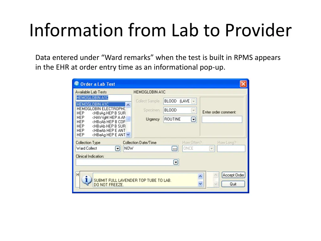 information from lab to provider