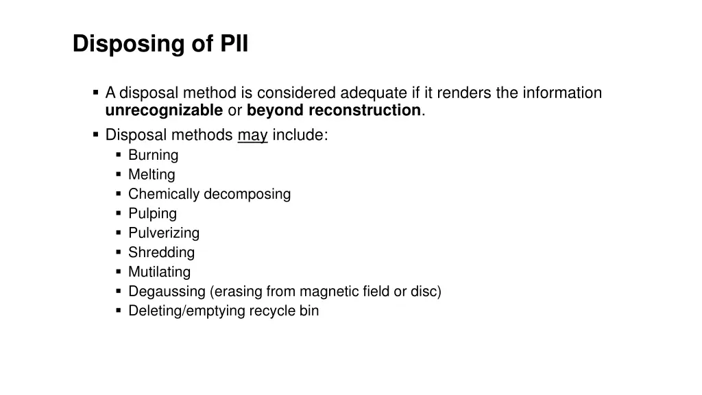 disposing of pii