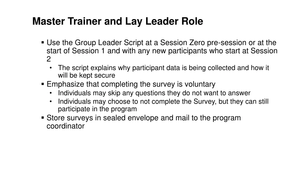 master trainer and lay leader role