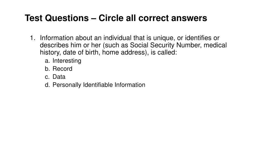 test questions circle all correct answers