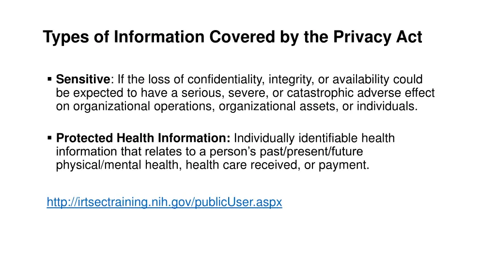 types of information covered by the privacy act